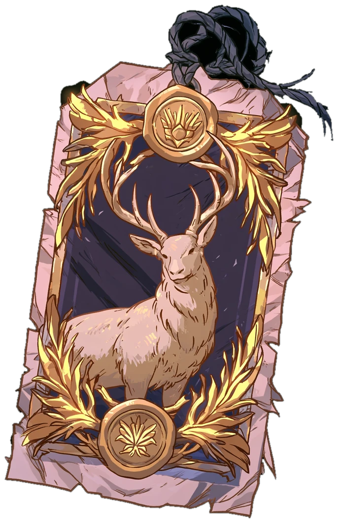 The Gold league tag: a golden stag in a gilded oval on a rope